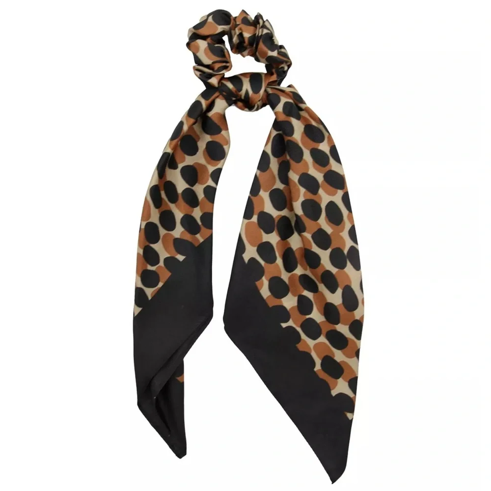 KATE SPADE DOTTY LEOPARD PRINT SILK BANDANA AND HAIR SCRUNCHIE  BLACK BROWN NWT